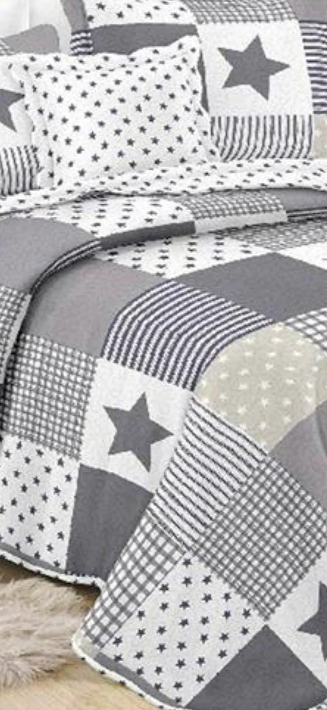 Patchwork Decke, Tagesdecke, Kinderdecke, Bettüberwurf 160x230cm grau/weiß/mint