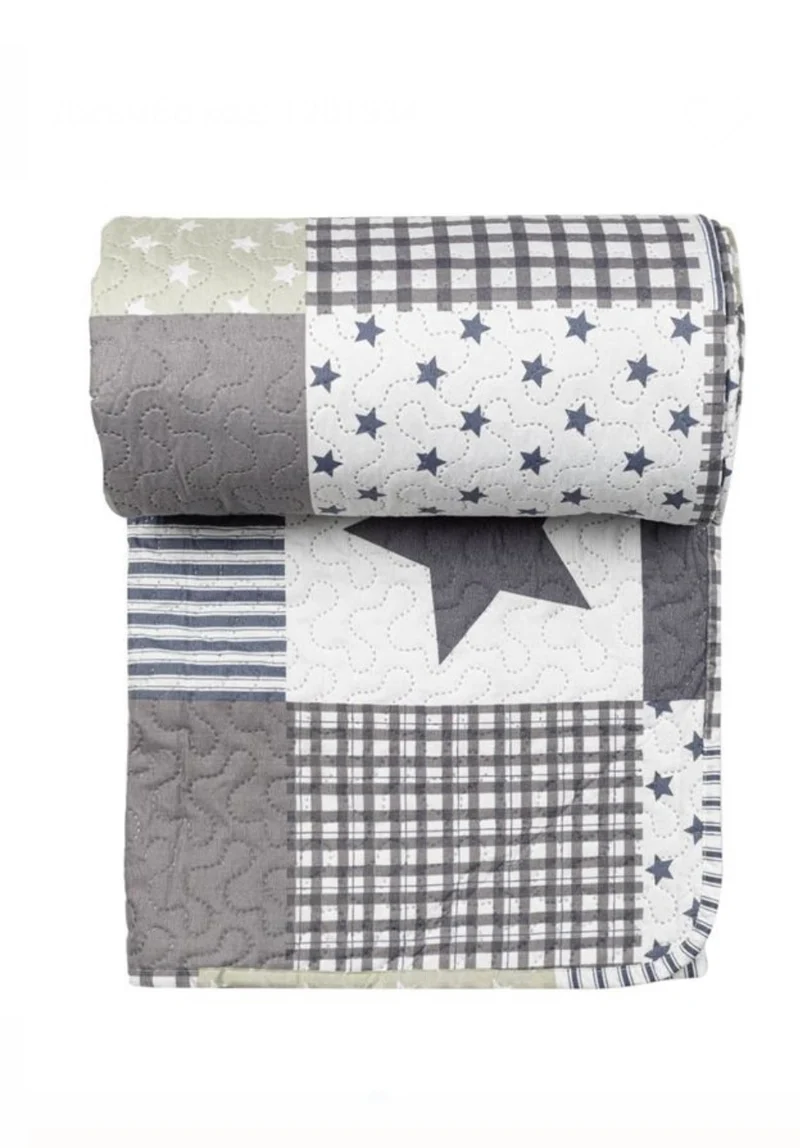 Patchwork Decke, Tagesdecke, Kinderdecke, Bettüberwurf 160x230cm grau/weiß/mint
