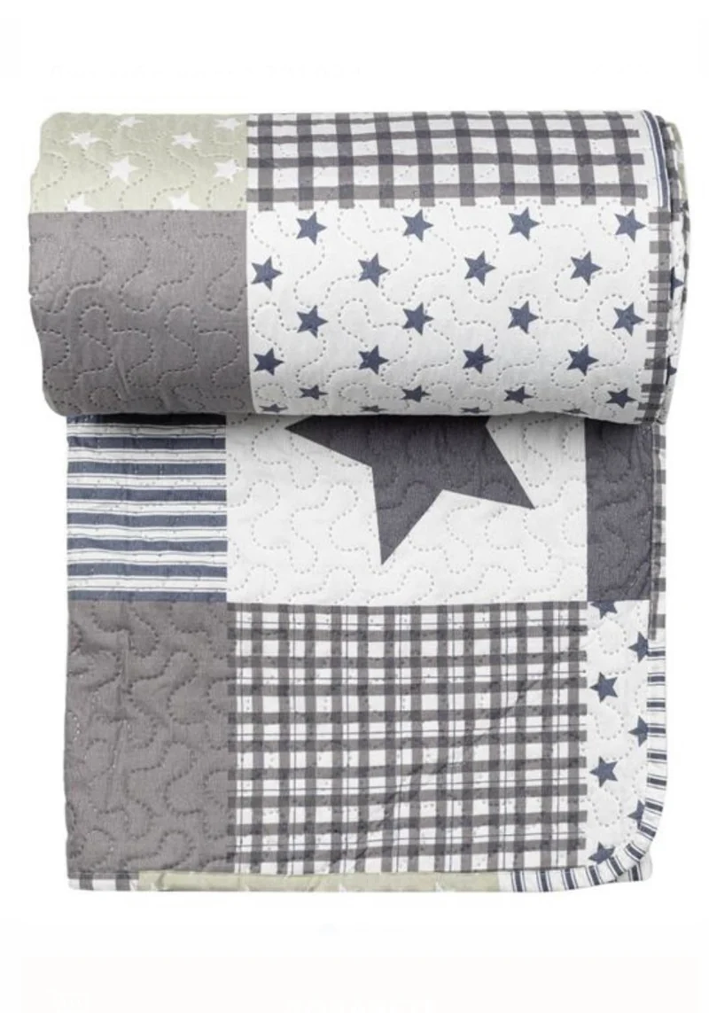 Patchwork Decke, Tagesdecke, Kinderdecke, Bettüberwurf 160x230cm grau/weiß/mint