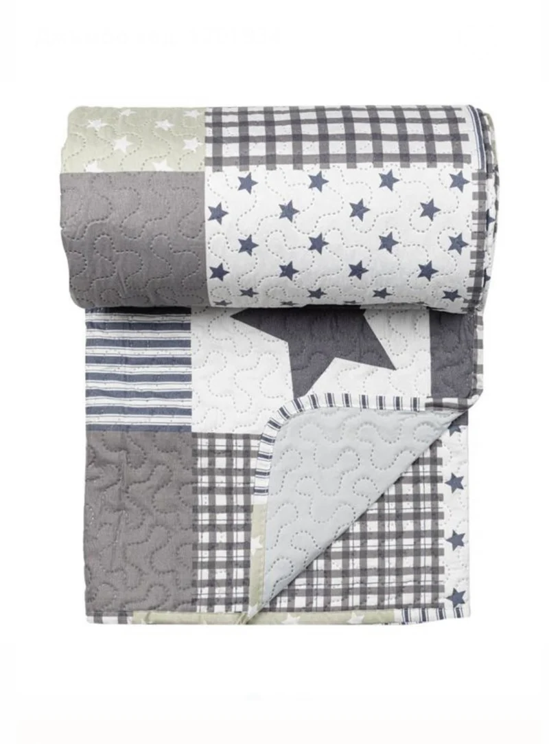 Patchwork Decke, Tagesdecke, Kinderdecke, Bettüberwurf 160x230cm grau/weiß/mint