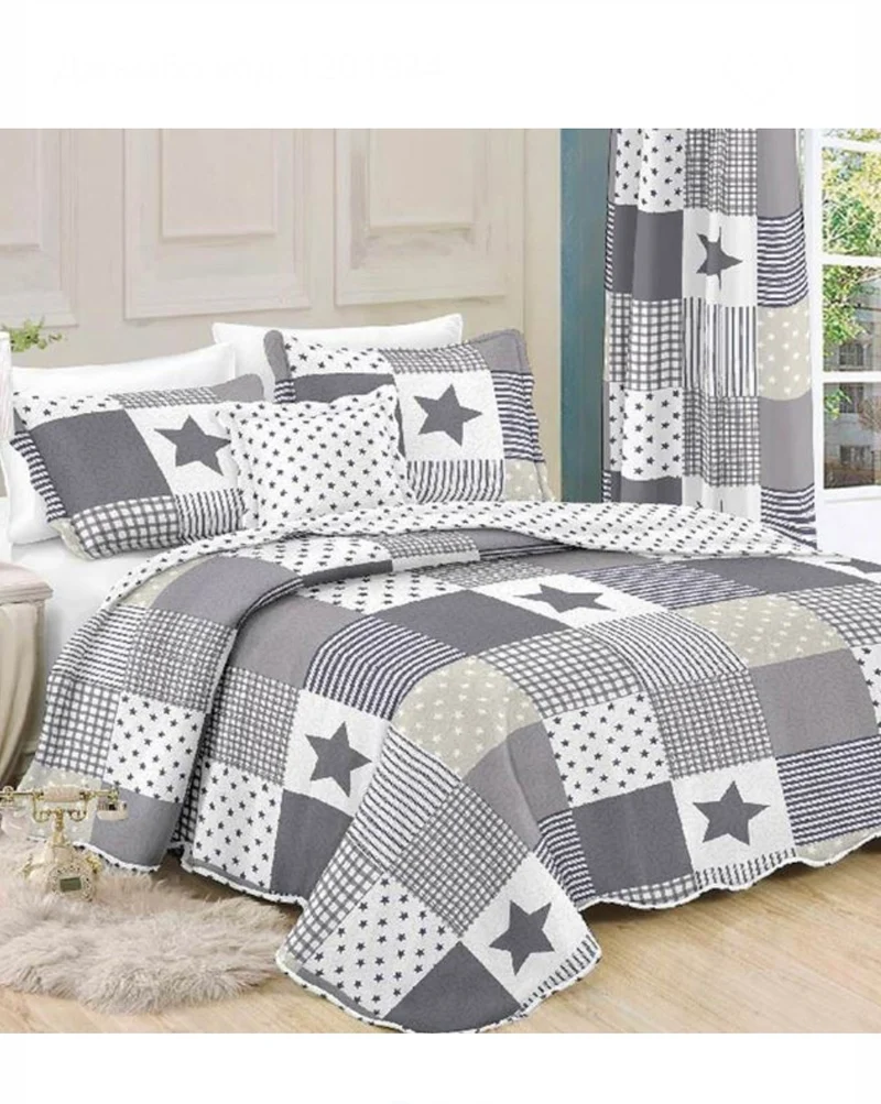 Patchwork Decke, Tagesdecke, Kinderdecke, Bettüberwurf 160x230cm grau/weiß/mint