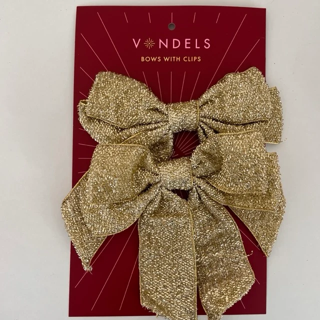 2-er Set Christbaumschmuck Samtschleife gold Glitzer