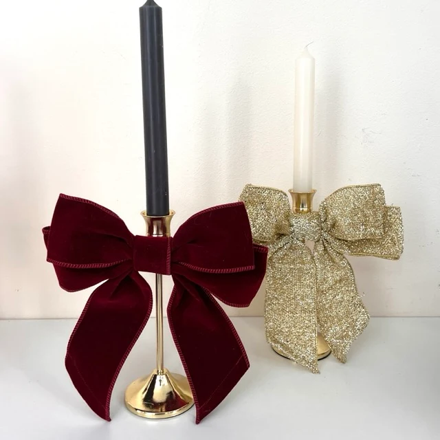 2-er Set Christbaumschmuck Samtschleife gold Glitzer