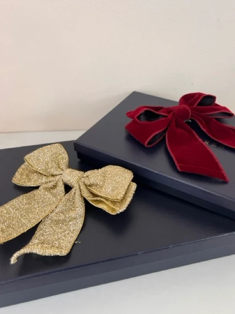 2-er Set Christbaumschmuck Samtschleife gold Glitzer