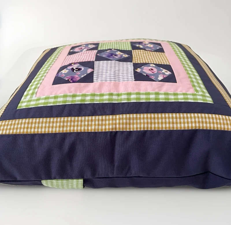 Patchwork Kissenhülle, Landhausstil Kissenbezug, blau/bunt 40x40cm