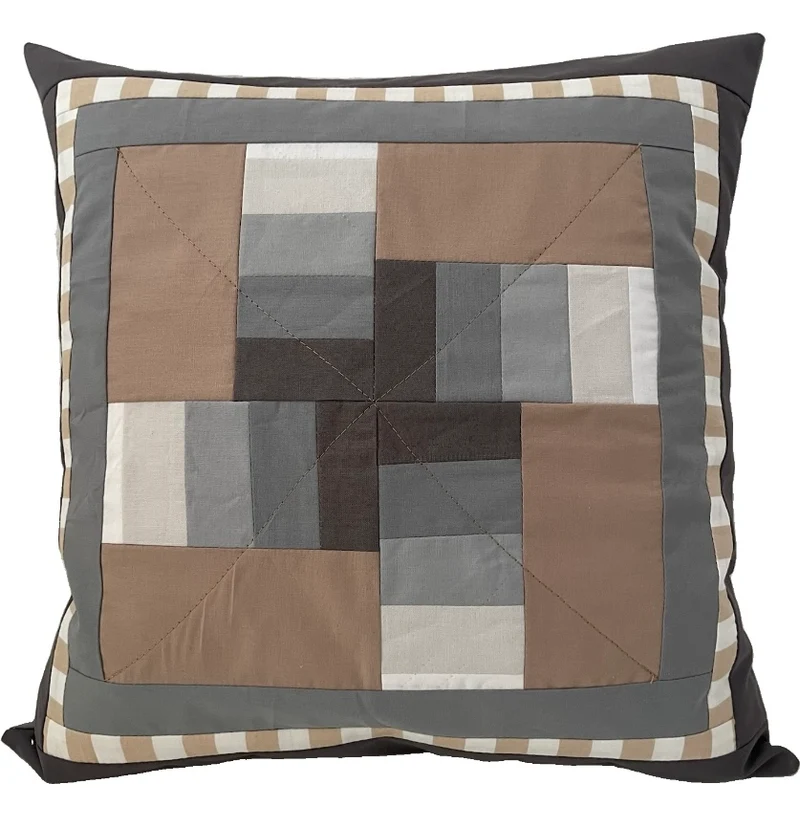 Patchwork Kissenhülle, Landhausstil Kissenbezug, grau/beige 40x40cm