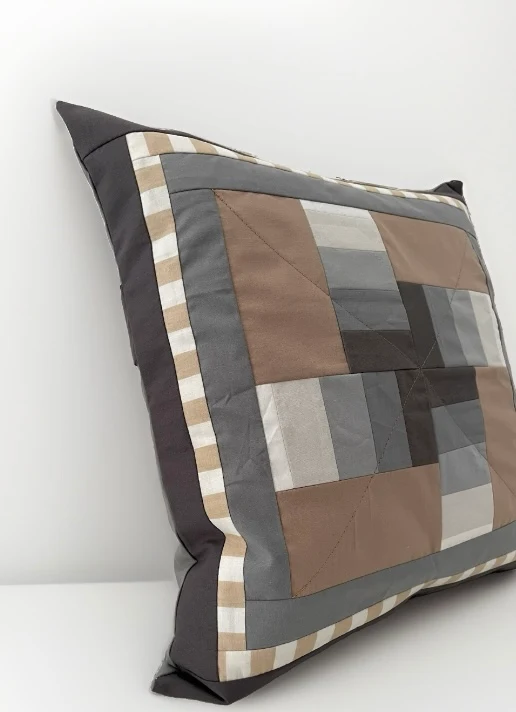 Patchwork Kissenhülle, Landhausstil Kissenbezug, grau/beige 40x40cm