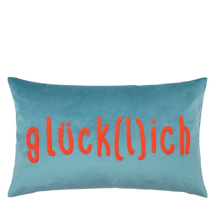 Pad Kissenhülle LETTERS Glücklich aqua 35 x 60 cm
