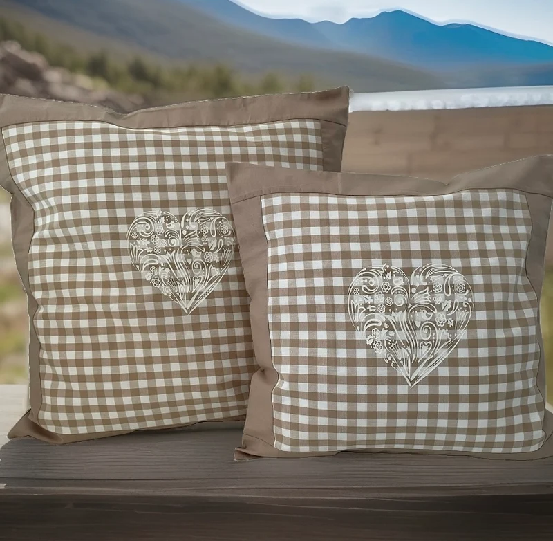 Landhausstil Kissenhülle, Kissenbezug, beige/weiß kariertes Dekokissen