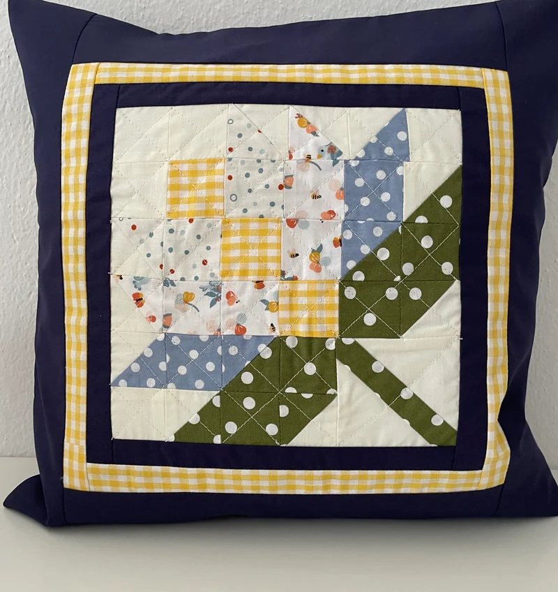 Patchwork Kissenhülle, Landhausstil Kissenbezug, blau/grün/gelb 40x40cm