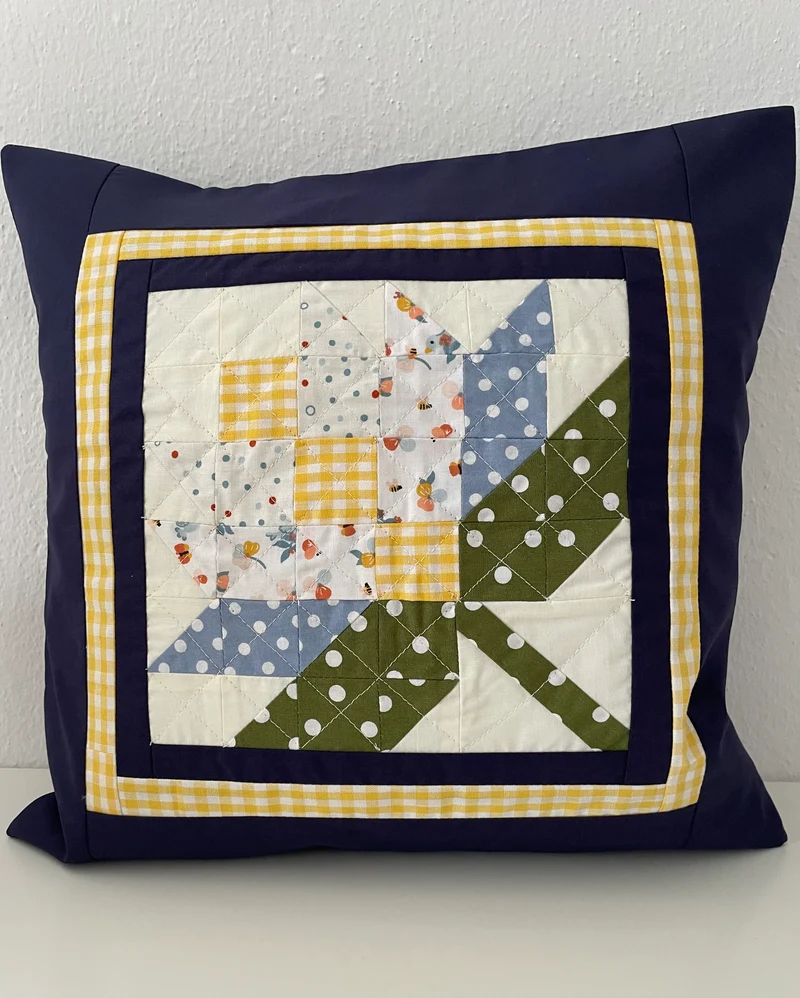 Patchwork Kissenhülle, Landhausstil Kissenbezug, blau/grün/gelb 40x40cm