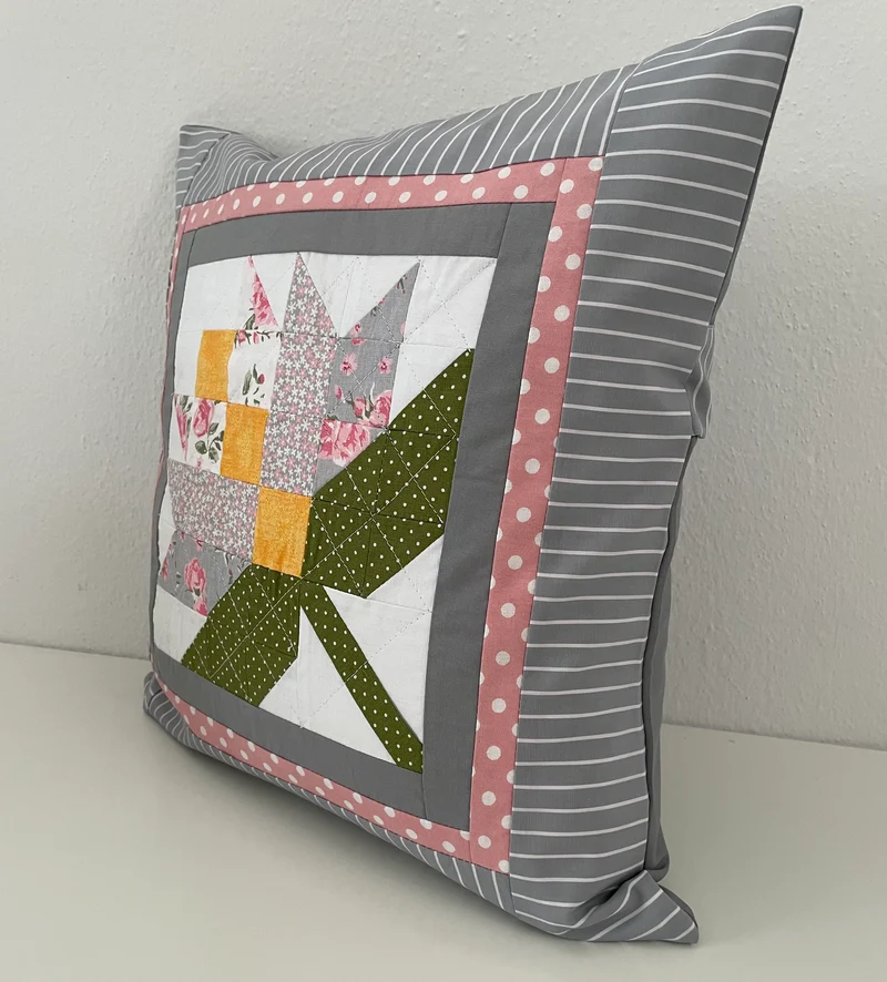 Patchwork Kissenhülle, Landhausstil Kissenbezug, grau/rosa/grün 40x40cm