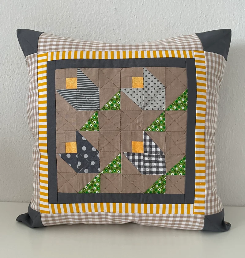Patchwork Kissenhülle, Landhausstil Kissenbezug, braun/gelb/grün/beige/grau 40x40cm