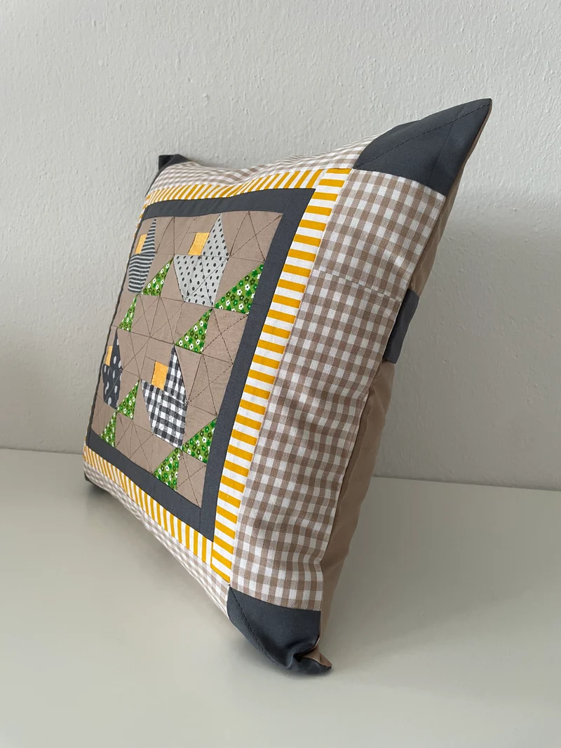 Patchwork Kissenhülle, Landhausstil Kissenbezug, braun/gelb/grün/beige/grau 40x40cm
