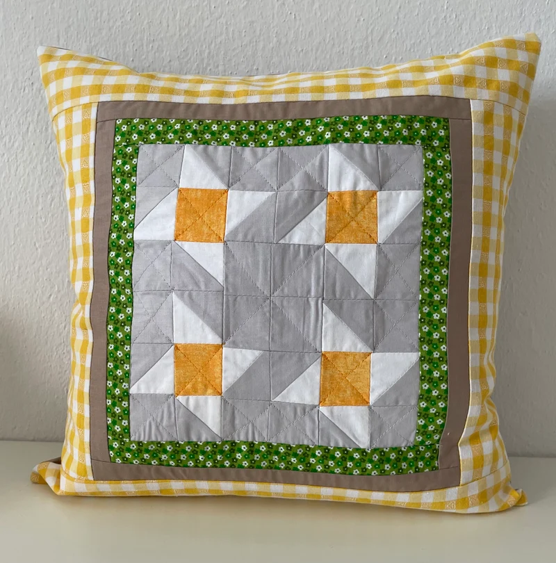 Patchwork Kissenhülle, Landhausstil Kissenbezug, grau/gelb/grün/beige 40x40cm
