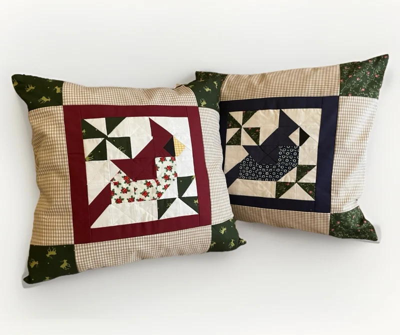Patchwork Kissenhülle, Landhausstil Kissenbezug,Vogel, beige/rot/grün/braun