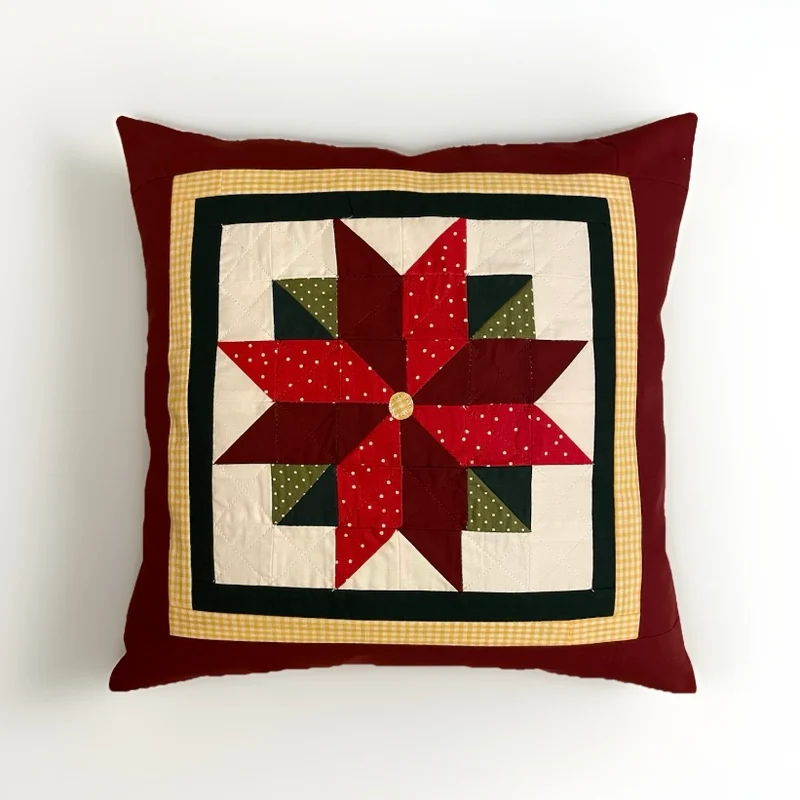 Patchwork Kissenhülle, Landhausstil Kissenbezug, rot/grün/weiß 40x40cm