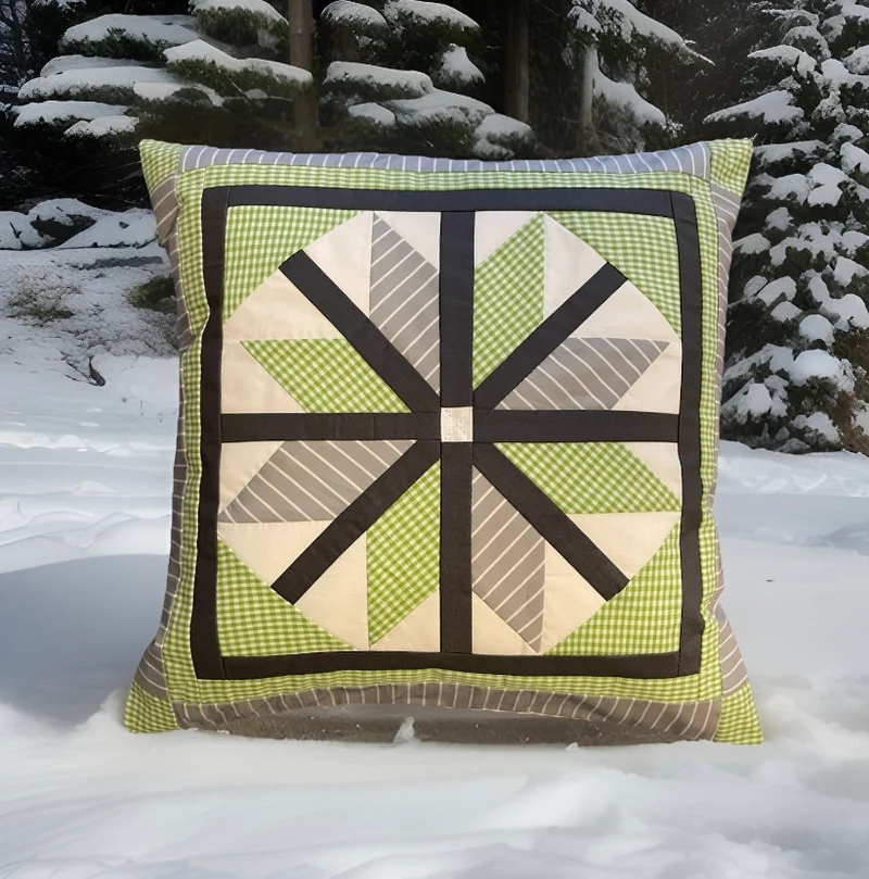 Patchwork Kissenhülle, Landhausstil Kissenbezug, grau/weiß/grün 40x40cm