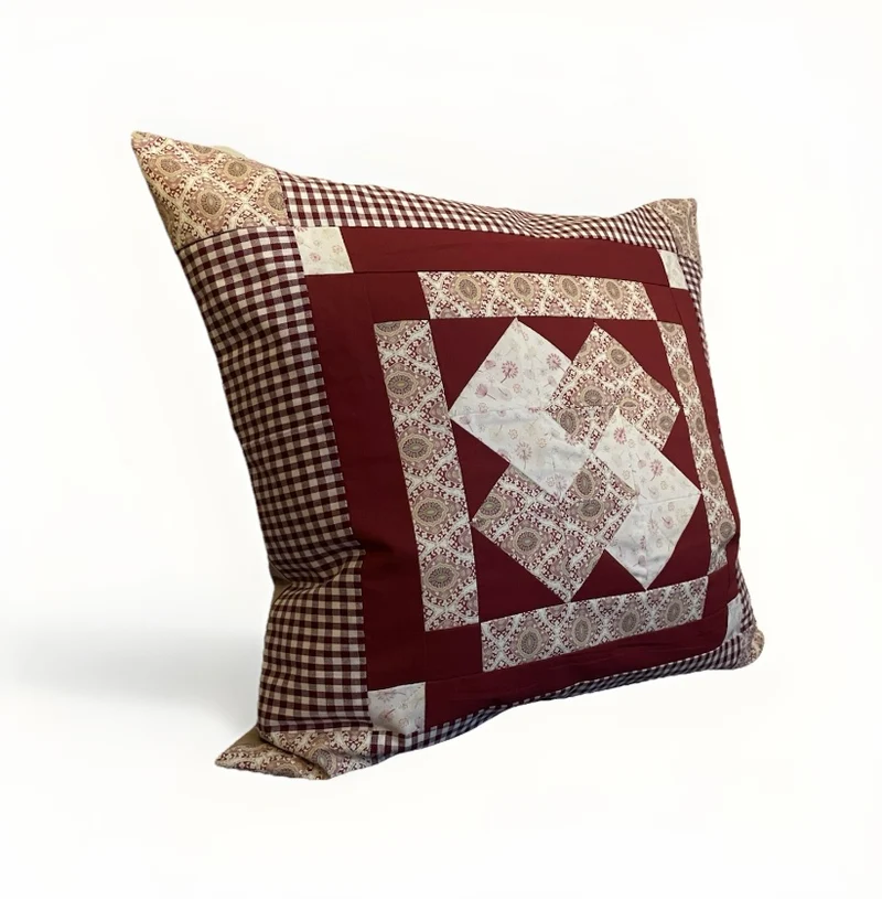 Patchwork Kissenhülle, Landhausstil Kissenbezug, beige/weinrot