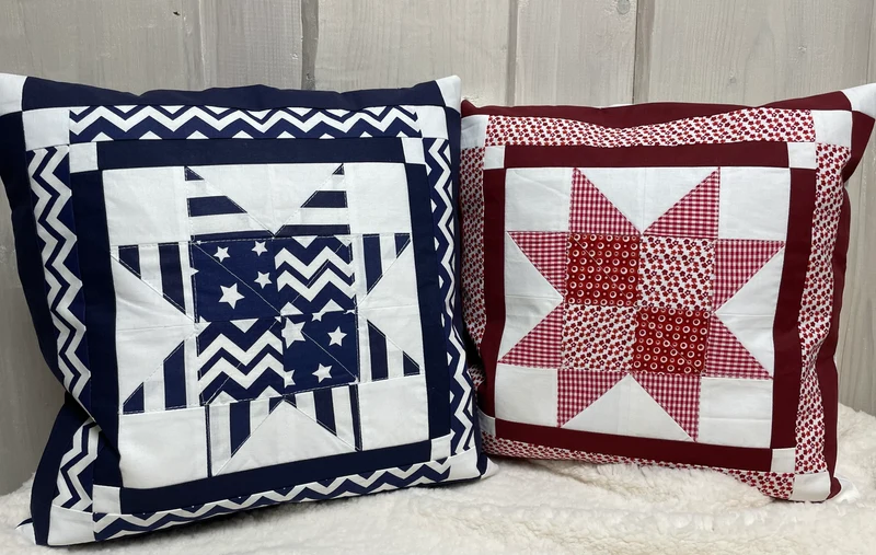 Patchwork Kissenhülle, Landhausstil Kissenbezug, rot/weiß 40x40cm.