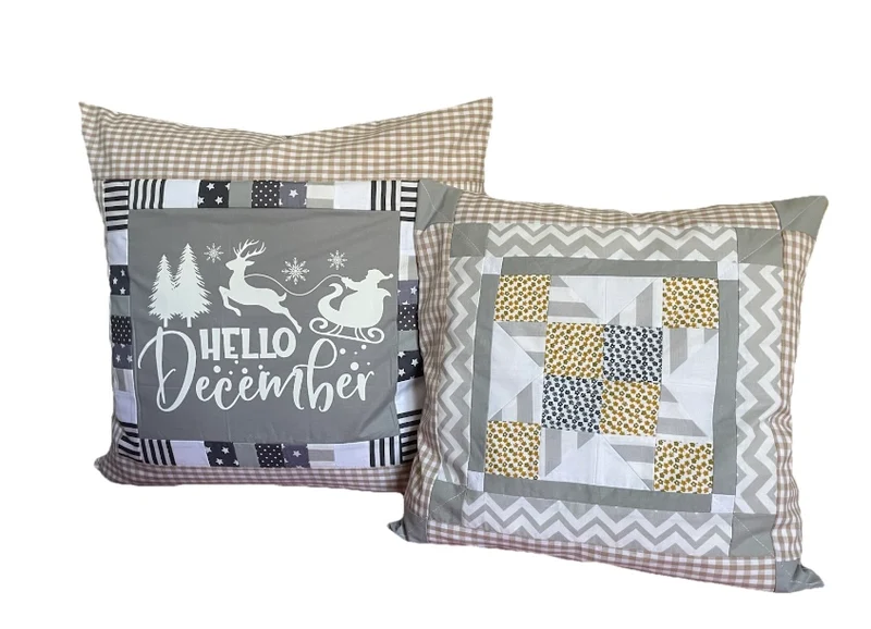 Patchwork Kissenhülle, Landhausstil Kissenbezug, grau /beige/weiß 50x50cm