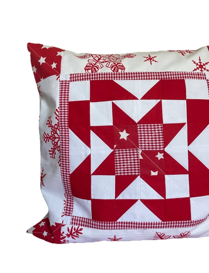 Patchwork Kissenhülle, Landhausstil Kissenbezug, rot/weiß 40x40cm