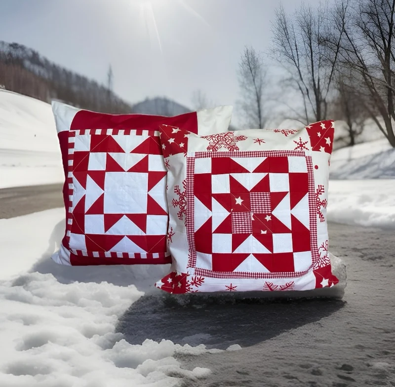 Patchwork Kissenhülle, Landhausstil Kissenbezug, rot/weiß 40x40cm