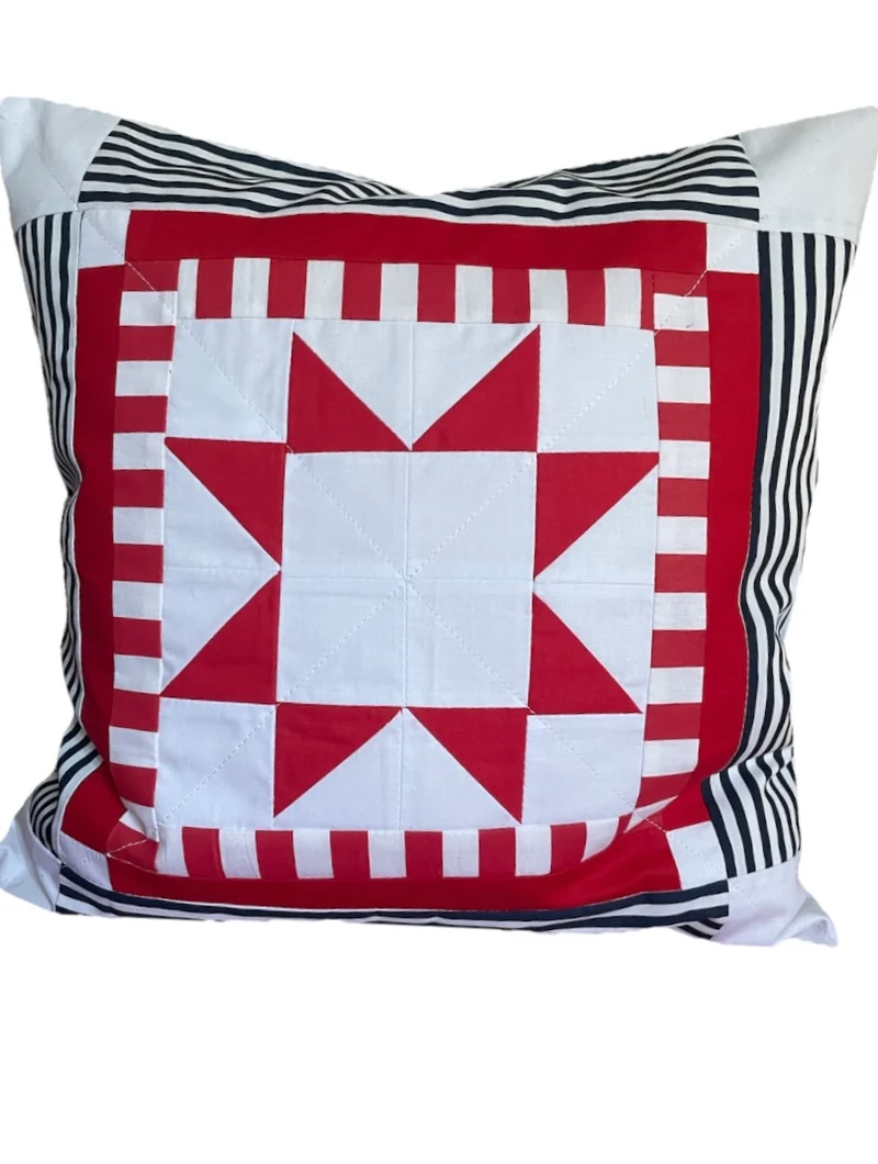 Patchwork Kissenhülle, Landhausstil Kissenbezug, rot/weiß 40x40cm