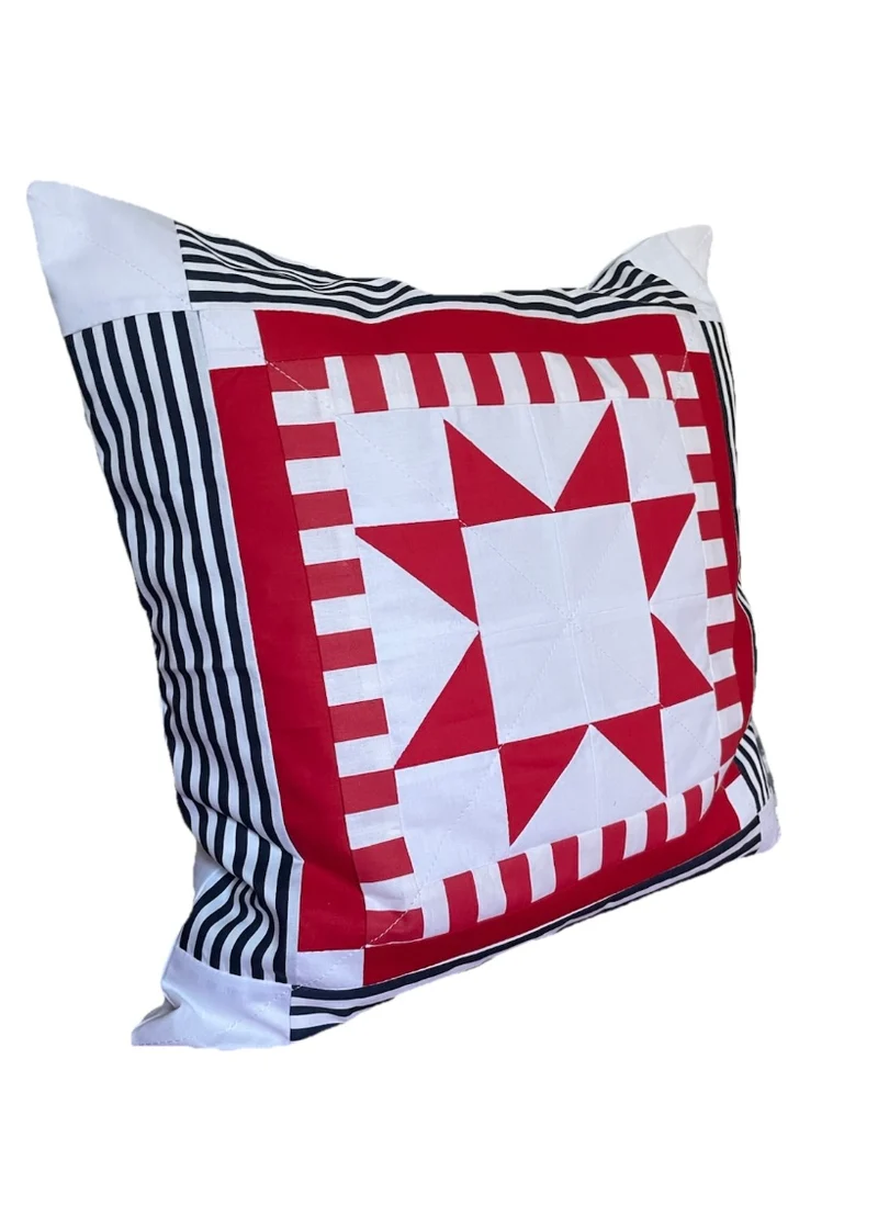 Patchwork Kissenhülle, Landhausstil Kissenbezug, rot/weiß 40x40cm