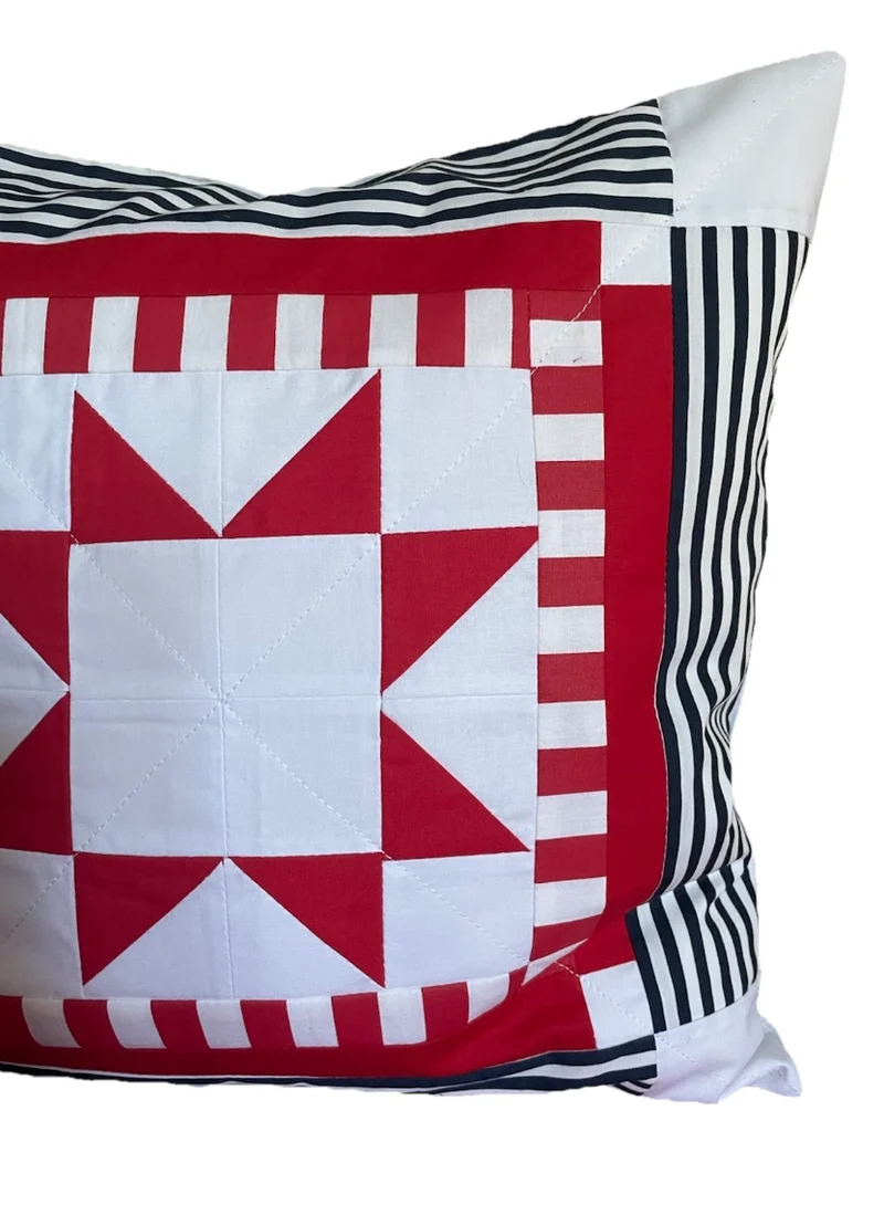 Patchwork Kissenhülle, Landhausstil Kissenbezug, rot/weiß 40x40cm