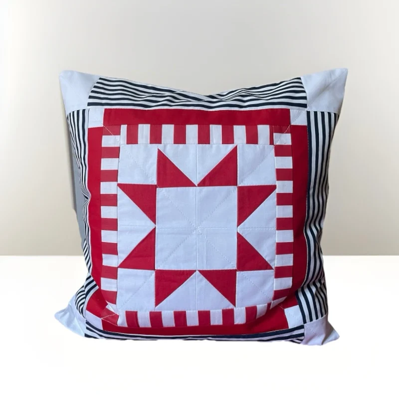 Patchwork Kissenhülle, Landhausstil Kissenbezug, rot/weiß 40x40cm