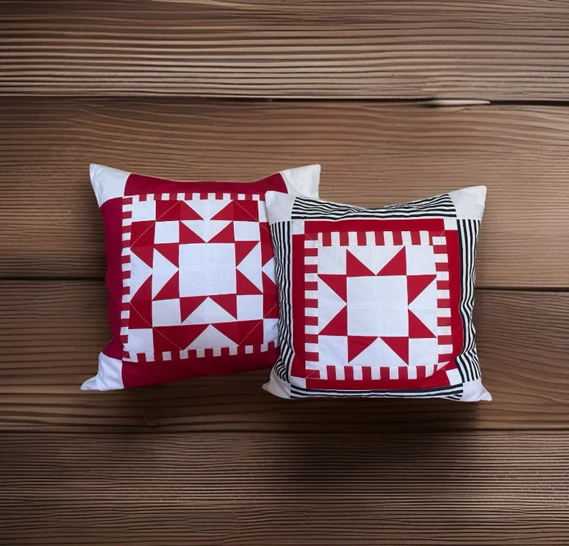 Patchwork Kissenhülle, Landhausstil Kissenbezug, rot/weiß 40x40cm