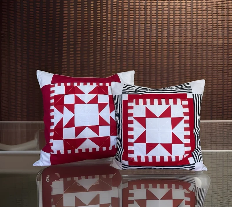 Patchwork Kissenhülle, Landhausstil Kissenbezug, rot/weiß 40x40cm