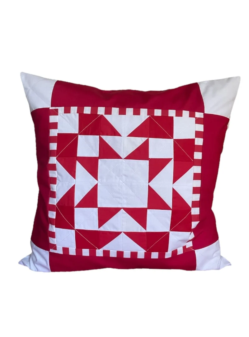 Patchwork Kissenhülle, Landhausstil Kissenbezug, rot/weiß 50x50cm