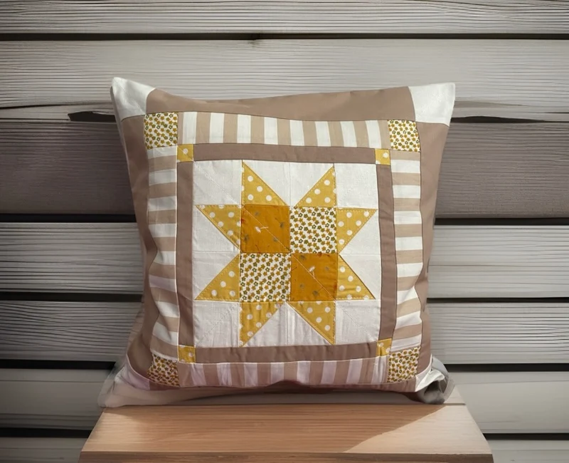 Patchwork Kissenhülle, Landhausstil Kissenbezug, beige/weiß/gelb 40x40cm