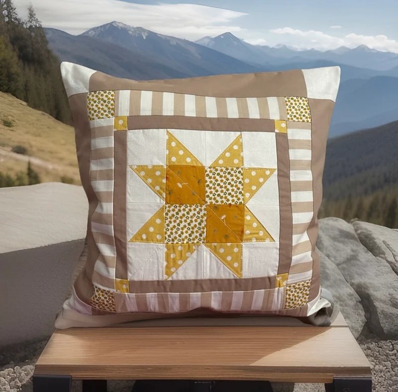 Patchwork Kissenhülle, Landhausstil Kissenbezug, beige/weiß/gelb 40x40cm