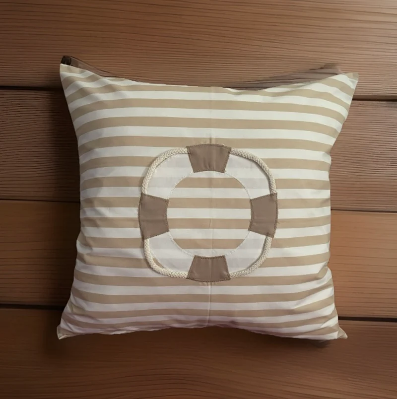 1 Maritime Kissenhülle, Landhausstil Kissenhüllen *Rettungsring* beige/weiß gestreift