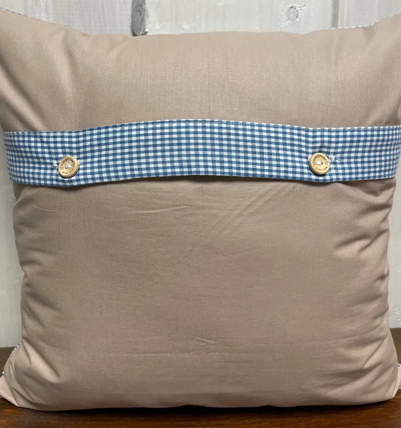 Landhausstil Kissenhülle, Kissenbezug, blau /beige kariertes Dekokissen * Jäger Mufflon *