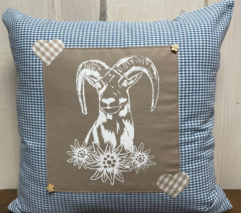 Landhausstil Kissenhülle, Kissenbezug, blau /beige kariertes Dekokissen * Jäger Mufflon *