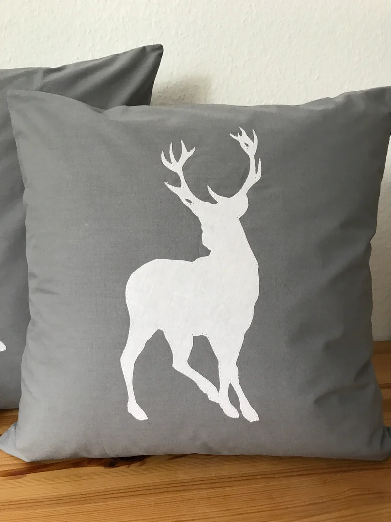 1x Weihnachtliche Landhausstil Kissenhülle * Kissenbezug * Dekokissen *Hirsch*grau/weiß