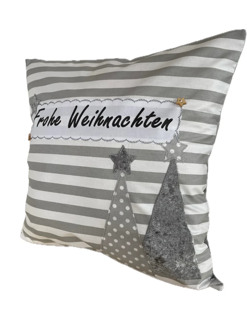 1x Weihnachtliche Landhausstil Kissenhülle * Kissenbezug * Dekokissen * Frohe Weihnachten *grau/weiß gestreift
