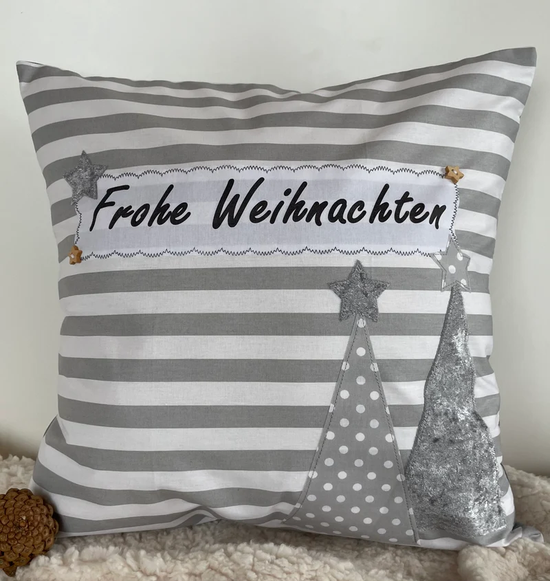1x Weihnachtliche Landhausstil Kissenhülle * Kissenbezug * Dekokissen * Frohe Weihnachten *grau/weiß gestreift