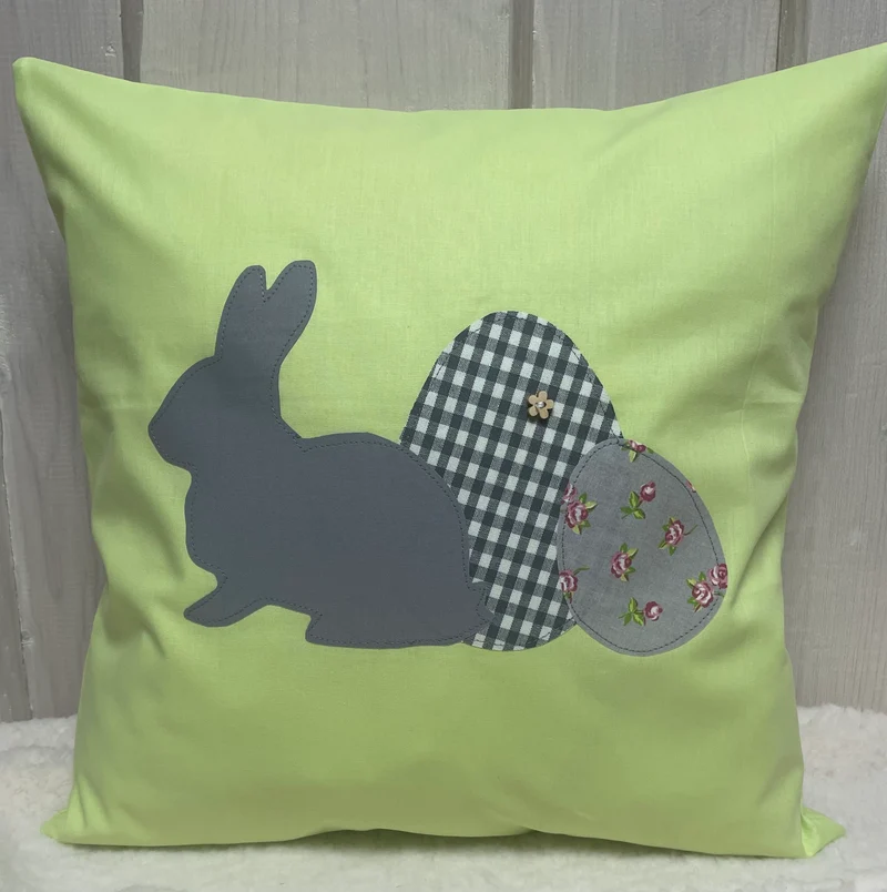 1 Landhausstill Kissenhülle, Kissenbezug, Osterkissen,Ostern grün/grau