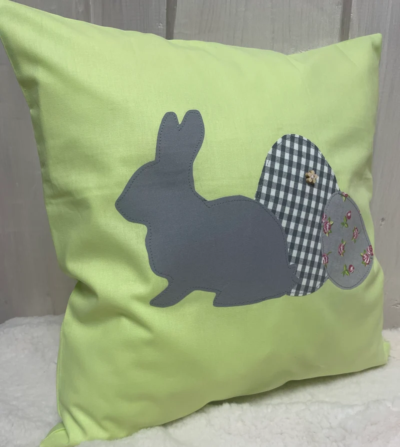 1 Landhausstill Kissenhülle, Kissenbezug, Osterkissen,Ostern grün/grau