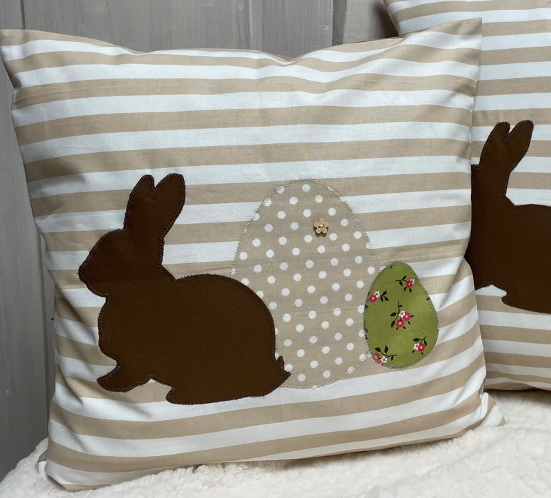 1 Landhausstill Kissenhülle, Kissenbezug, Osterkissen,Ostern beige/braun