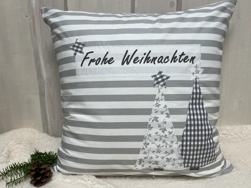 1x Weihnachtliche Landhausstil Kissenhülle * Kissenbezug * Dekokissen * Frohe Weihnachten *grau/weiß gestreift