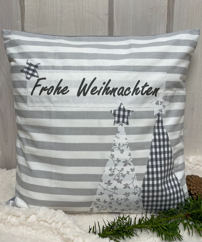 1x Weihnachtliche Landhausstil Kissenhülle * Kissenbezug * Dekokissen * Frohe Weihnachten *grau/weiß gestreift