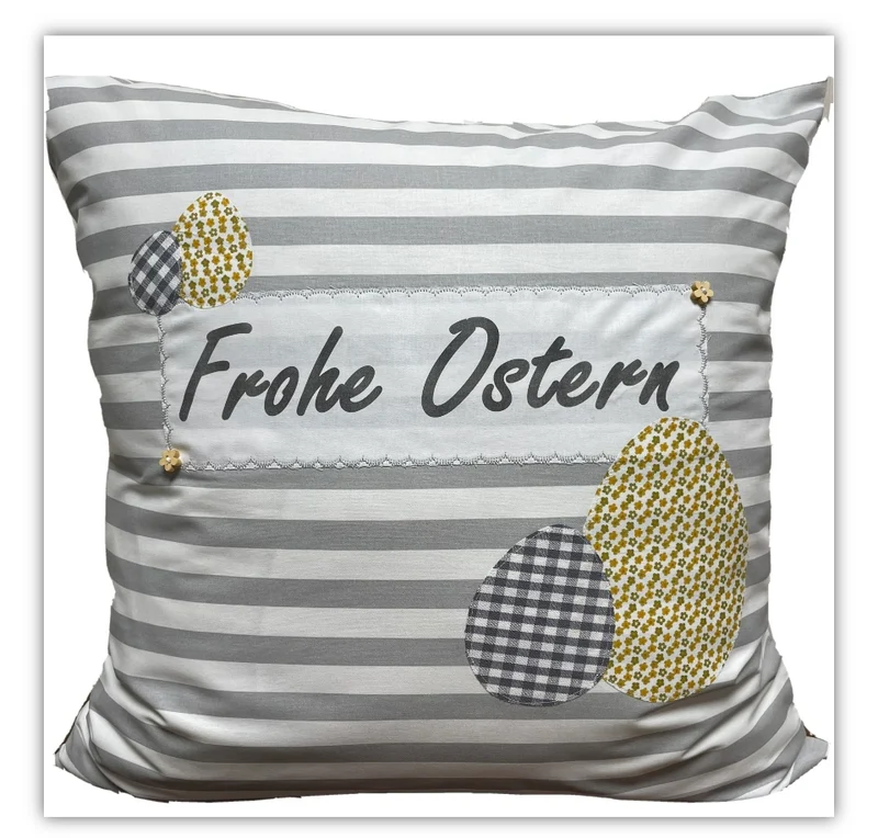 1 Landhausstill Kissenhülle, Kissenbezug, Osterkissen,Ostern grau/weiß/gelb