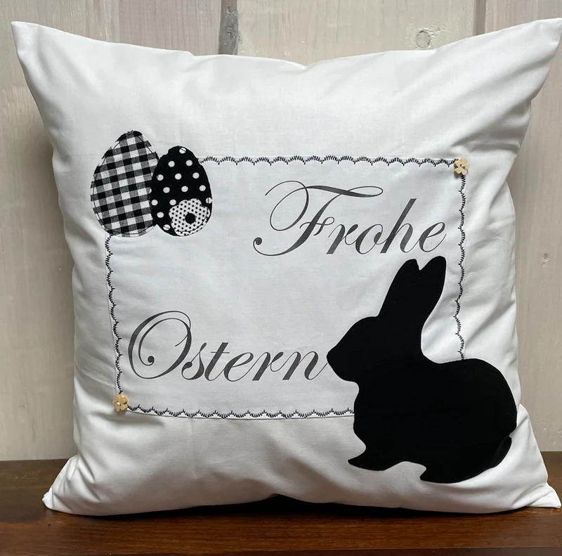 1 Landhausstill Kissenhülle, Kissenbezug, Osterkissen,Ostern weiß/schwarz