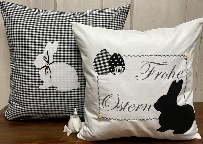 1 Landhausstill Kissenhülle, Kissenbezug, Osterkissen,Ostern weiß/schwarz